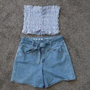 Disty Floral Blue Yellow Floral Tube Top 90s Y2K Summer Beach Boho XL